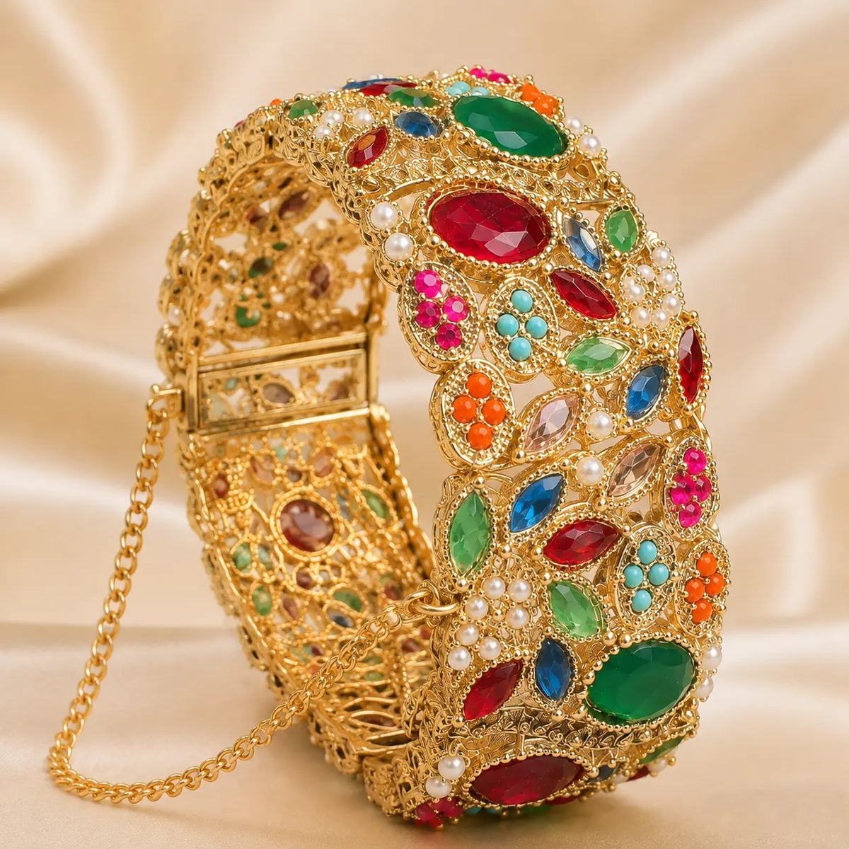 Close-up of Riwaaj multicolour stone bangles