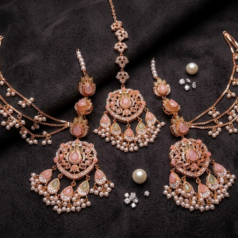 22K Gold Handmade Maang Tikka & Earring Set | Ethnic Jewellery