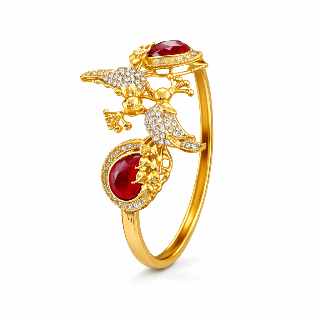 Scarlet Bird Cuff Bangle - Gold Plated Openable Design - Riwaaj