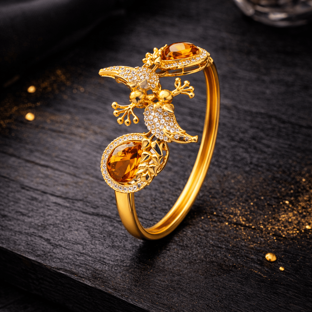 Scarlet Bird Cuff Bangle - Gold Plated Openable Design - Riwaaj