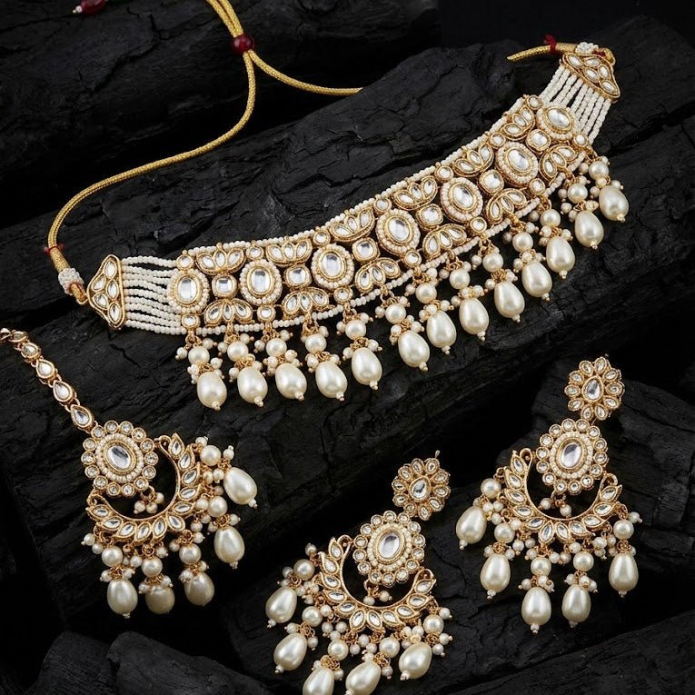 Radiant Mirror - Work Kundan Jewelry Set - 4 Piece Gold Plated - Riwaaj