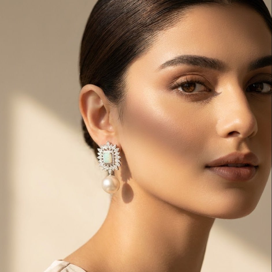 Opal White Pearl Drop Earrings - Riwaaj