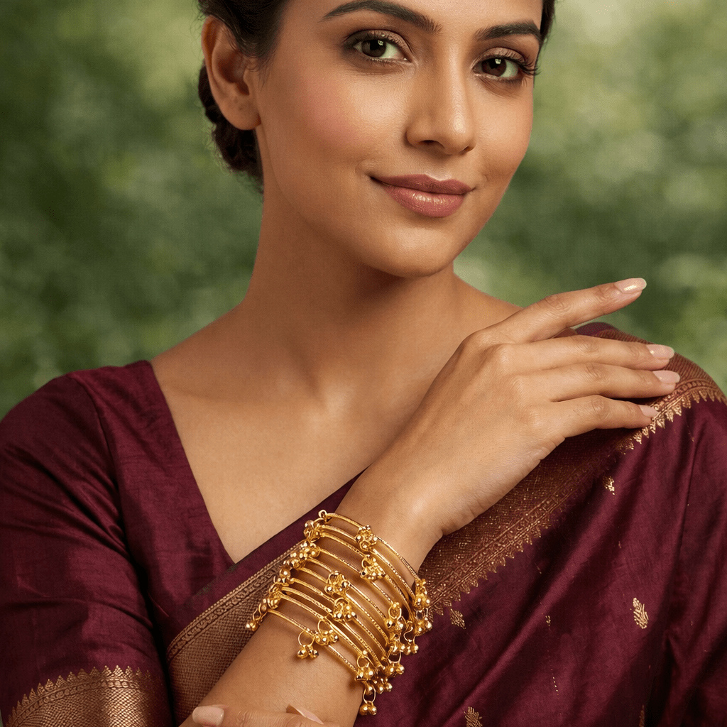 Kashmiri Ghungroo Charm Bangle Set – 22K Gold Plated | Set of 8 | - Riwaaj