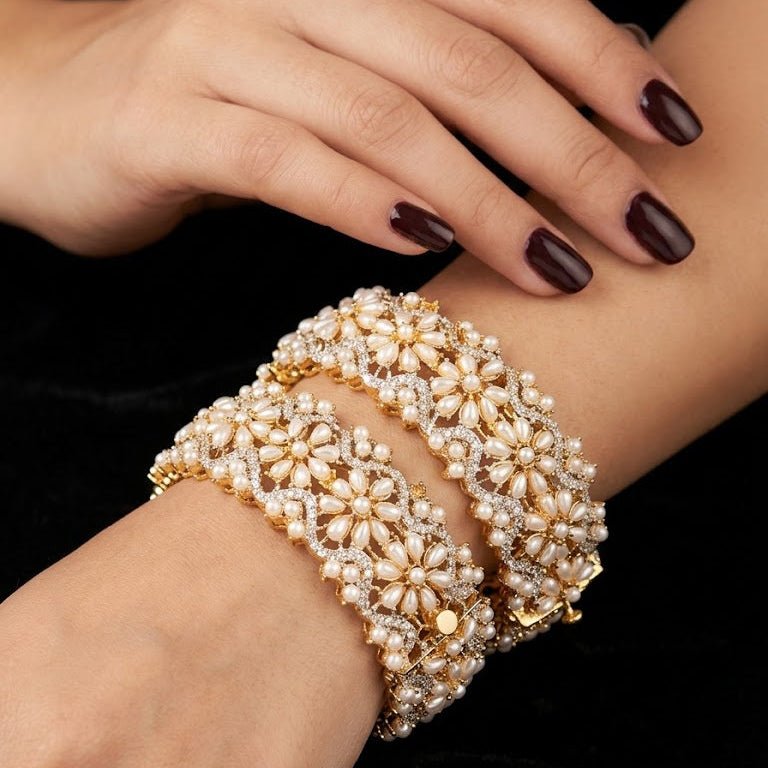 Pearl Aura Bangles Openable Bangle Pair - Riwaaj