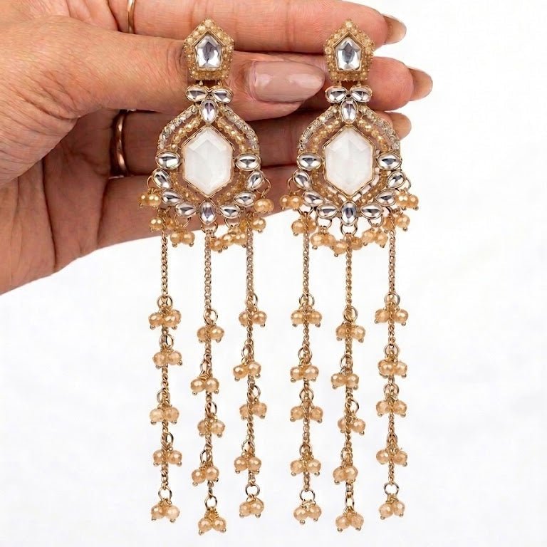 Bahar Kashmiri Long Earrings – 22K Gold Handmade Statement Drops - Riwaaj