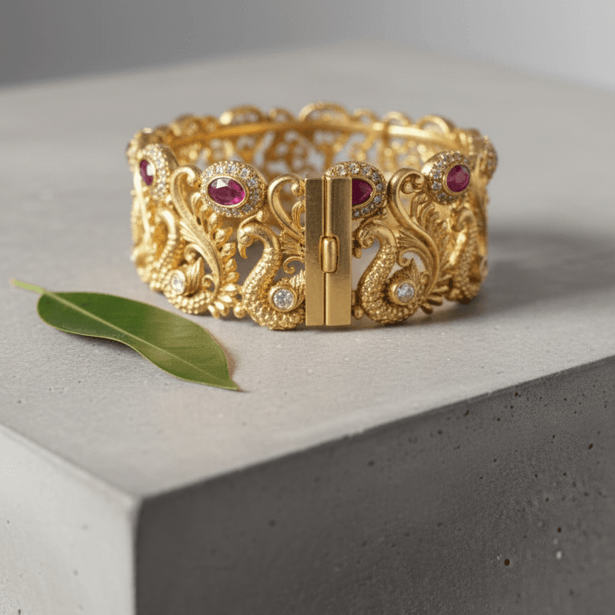 Shahi Kada Bangle - 22K Gold Plated Rajwadi Statement Bracelet - Riwaaj