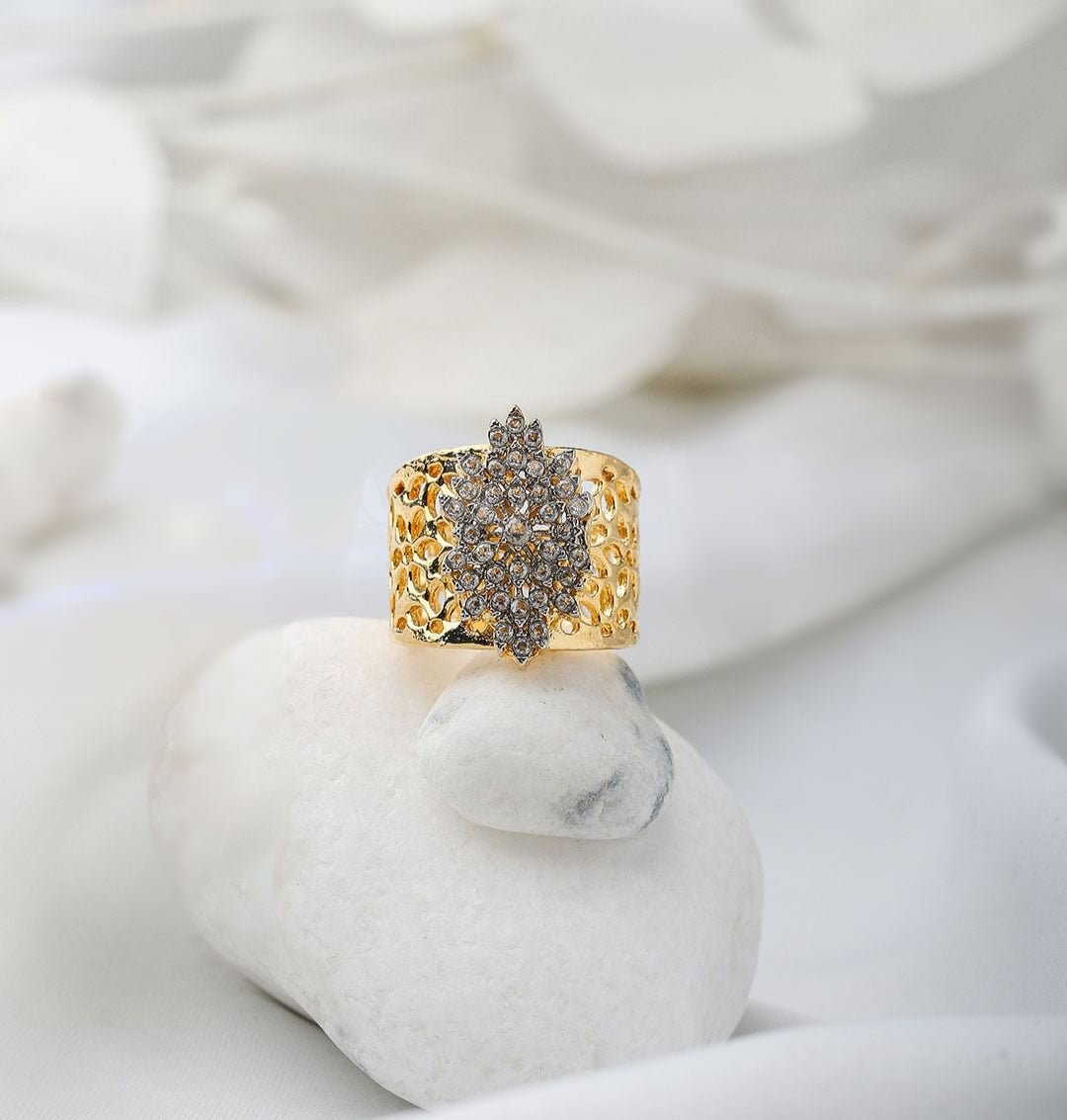 Captivating Gold - Plated Adjustable Zircon Ring - Riwaaj