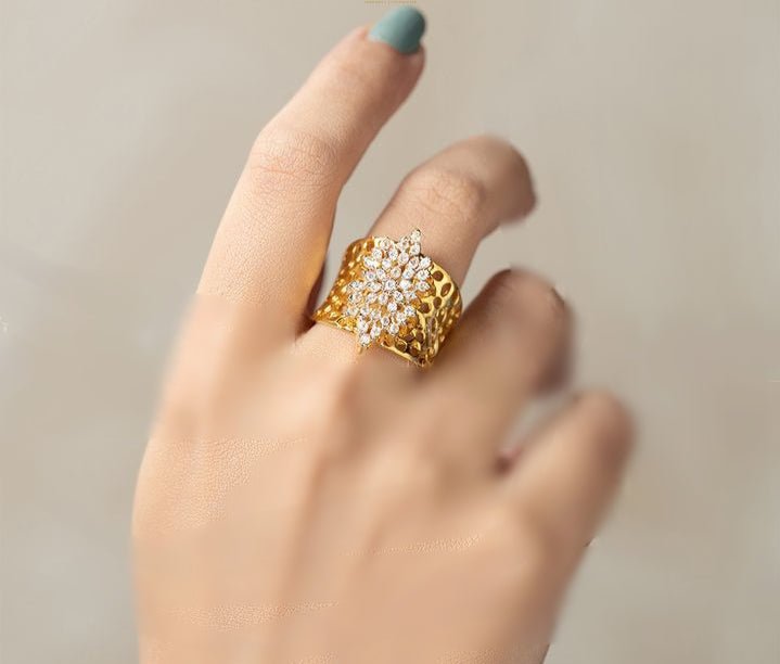 Captivating Gold - Plated Adjustable Zircon Ring - Riwaaj