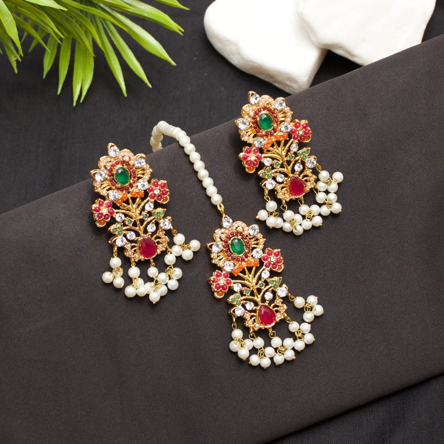 Navratan Earring with Tikka - Riwaaj