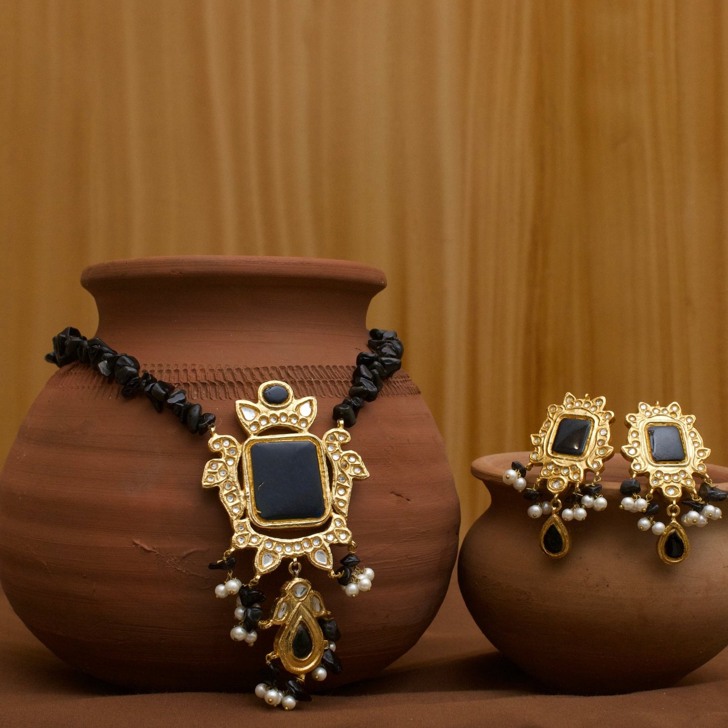 Noir Royal Laak Kundan Maala Set – 22K Gold Polish | 100% Handmade - Riwaaj