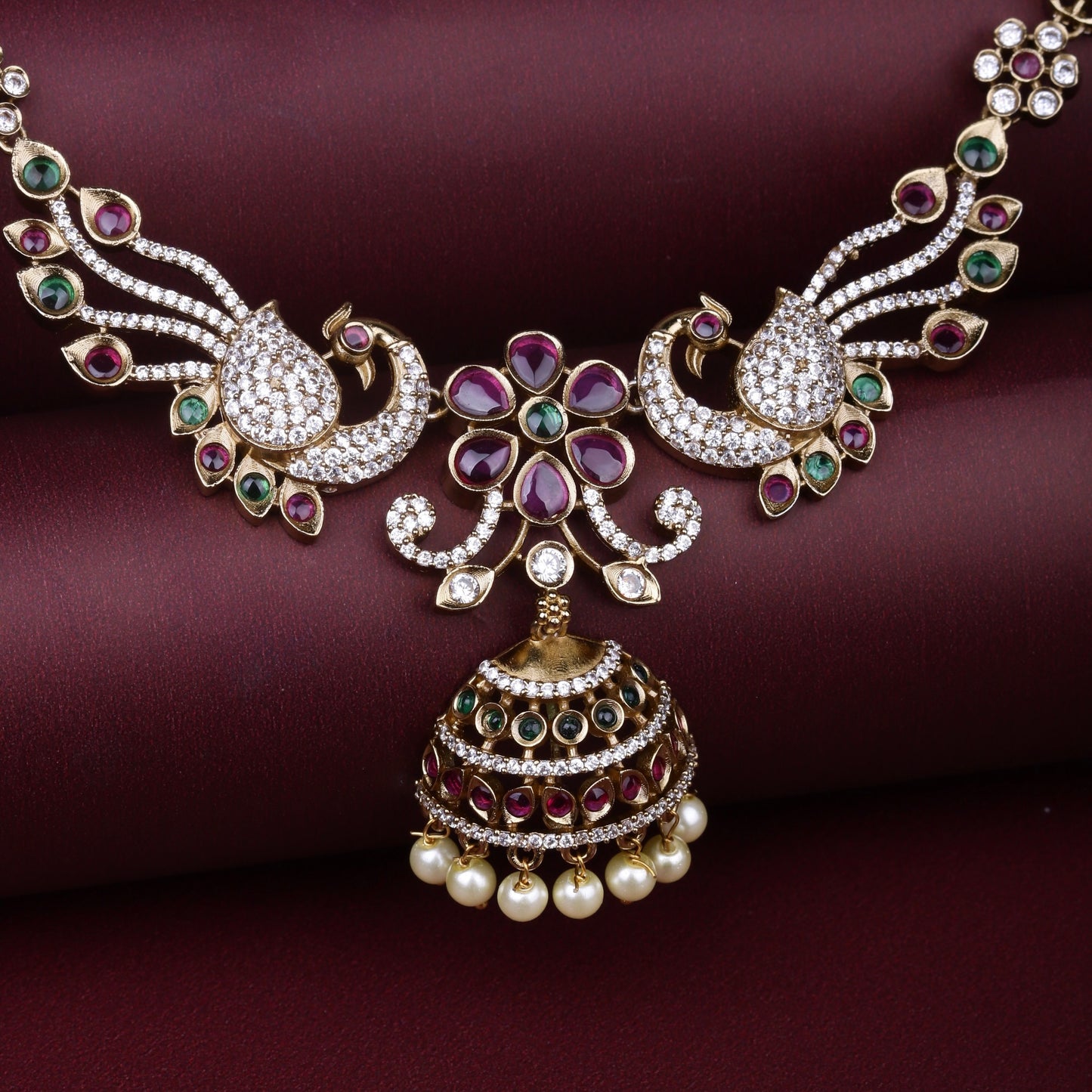 Peacock Grace Pendant Necklace Set - Riwaaj