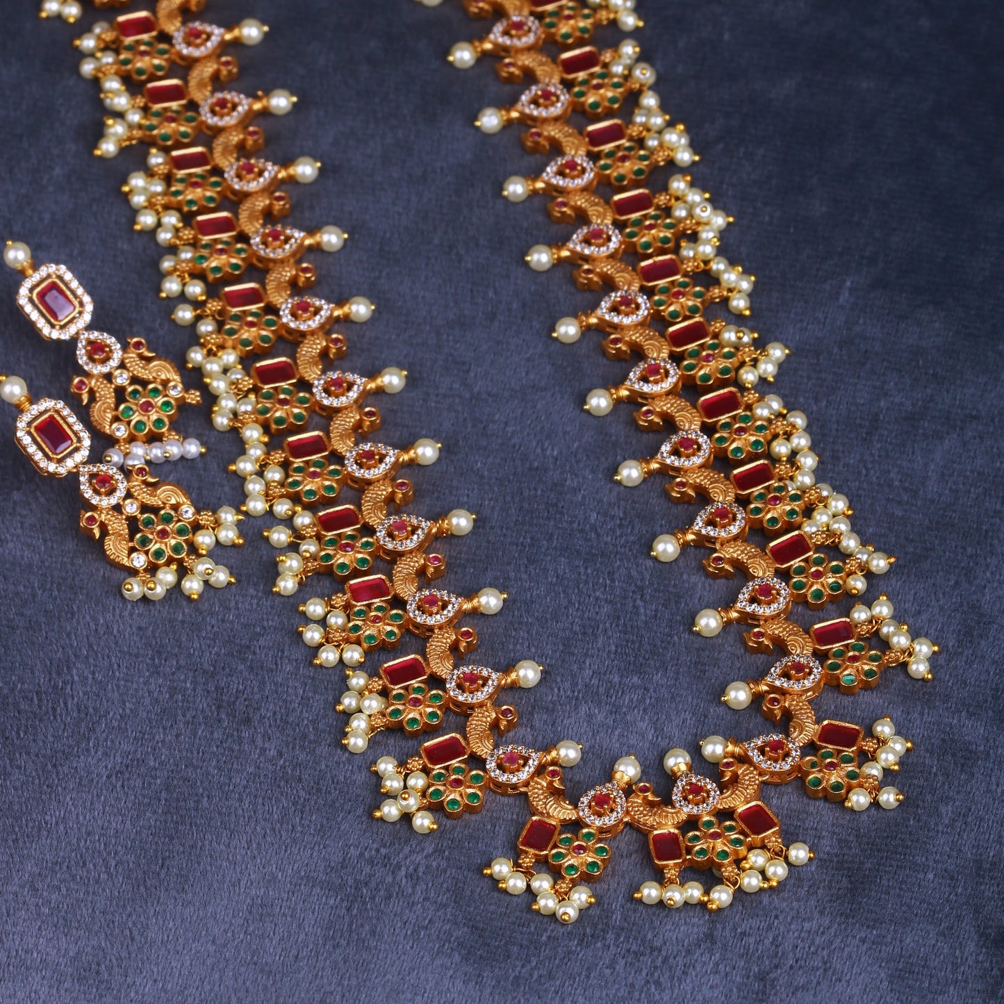 Ruby Bloom Long Necklace Set - Riwaaj