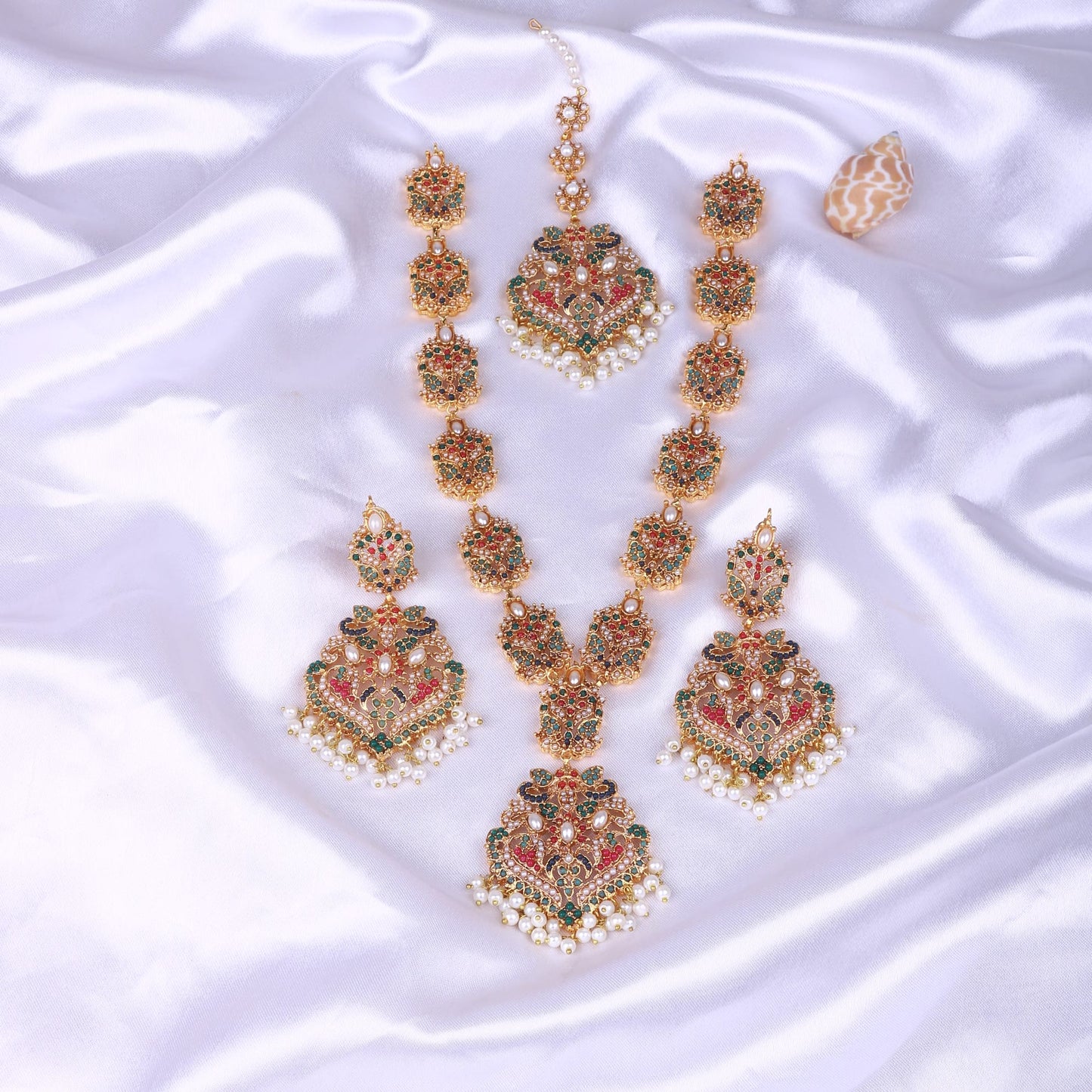 Tourmaline Navratan Necklace Set - Riwaaj