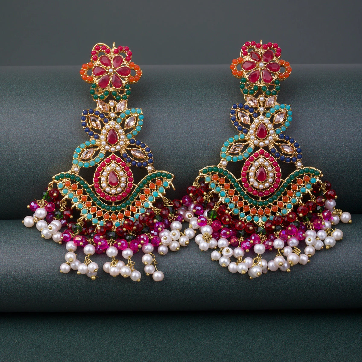 Overlong Navratan Earrings - Riwaaj