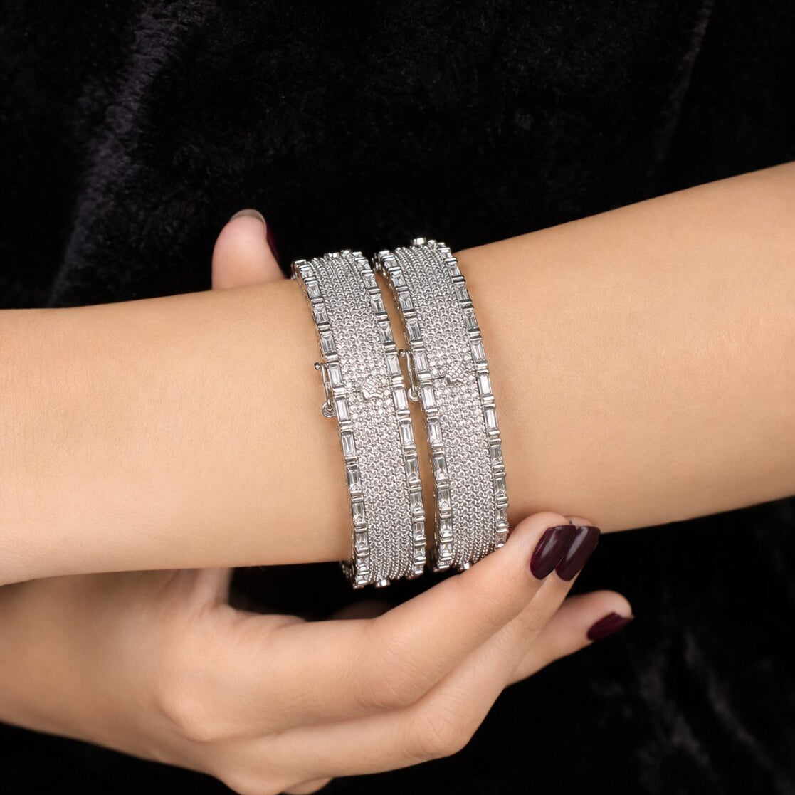 Noor-e-Sehar Silver Baguette Bangle Pair 1