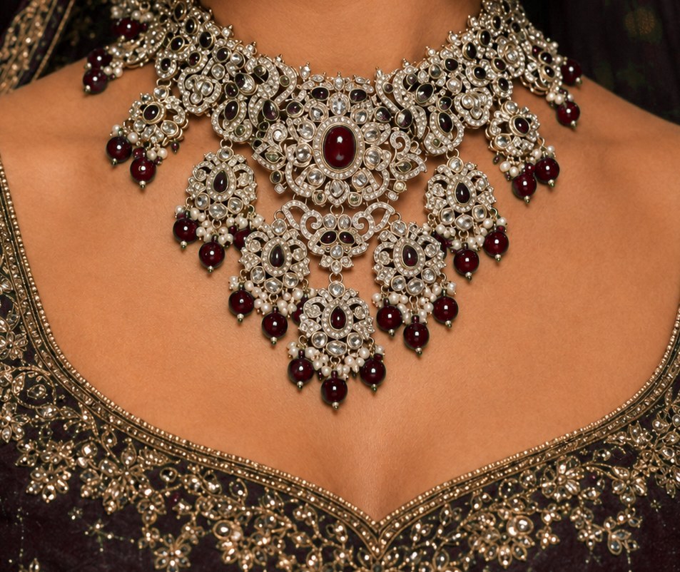 Noor-e-Mahal ruby red kundan necklace detail