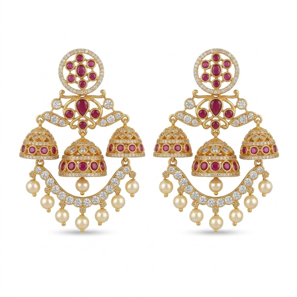 Opulent 'Heirloom' Ruby Cluster Chandelier Jhumkas