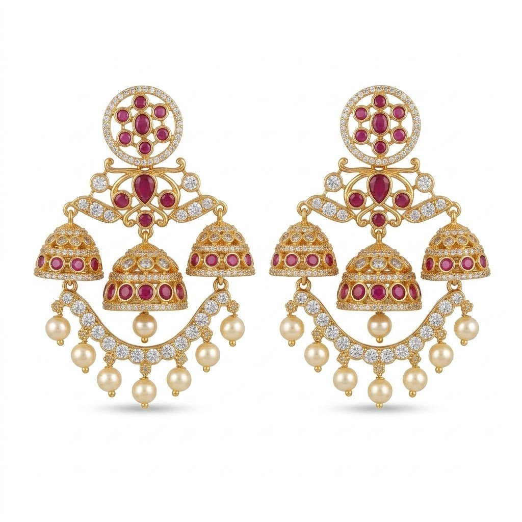 Opulent 'Heirloom' Ruby Cluster Chandelier Jhumkas - Riwaaj