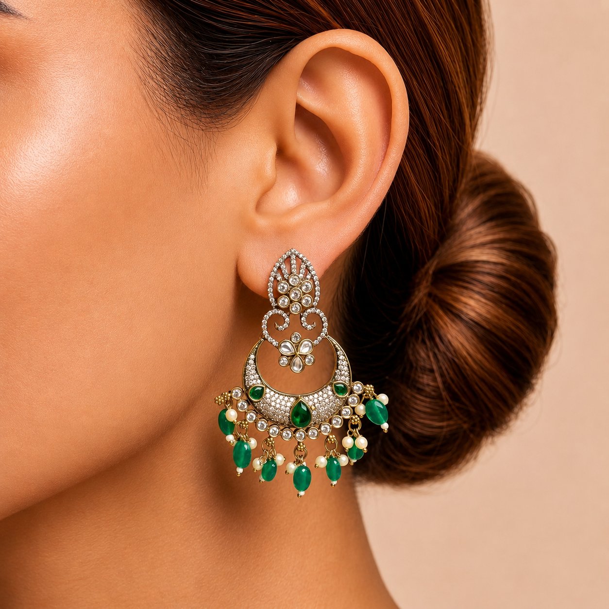 Emerald Pearl Drop Earrings