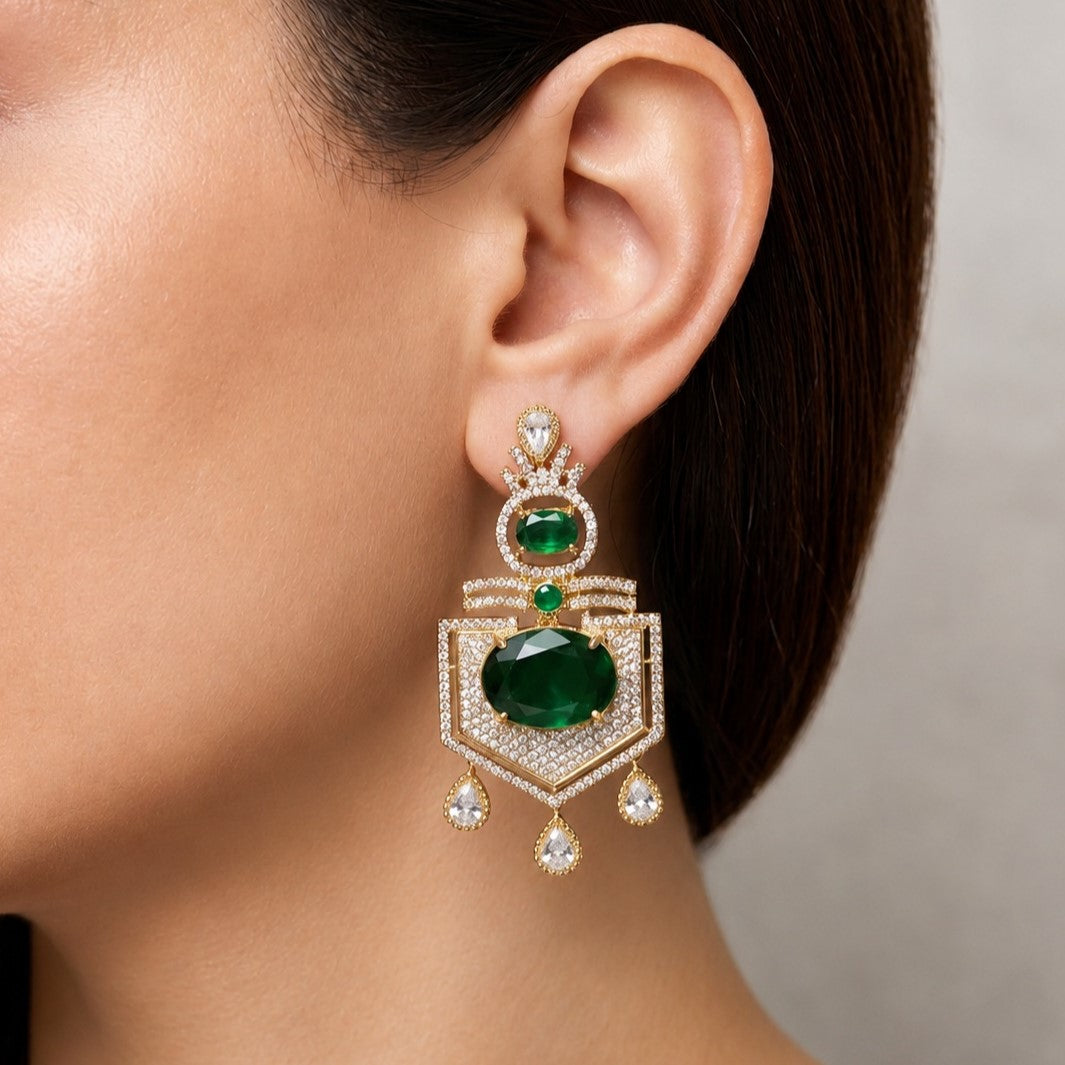 Emerald Green Polki Necklace, Earrings & Teeka Set