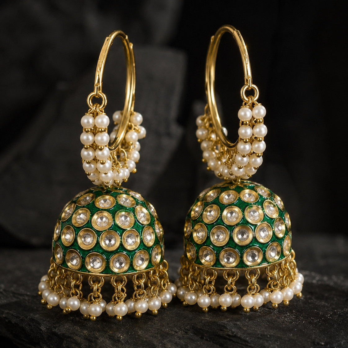 Pearl Hoop Dome Jhumka Earrings