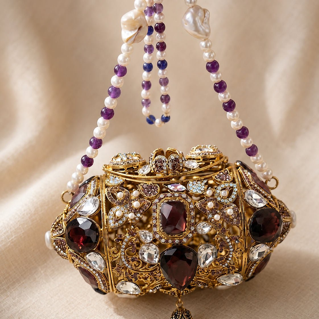 Shahi Noor Kundan Clutch – Bridal Evening Bag with Pearls