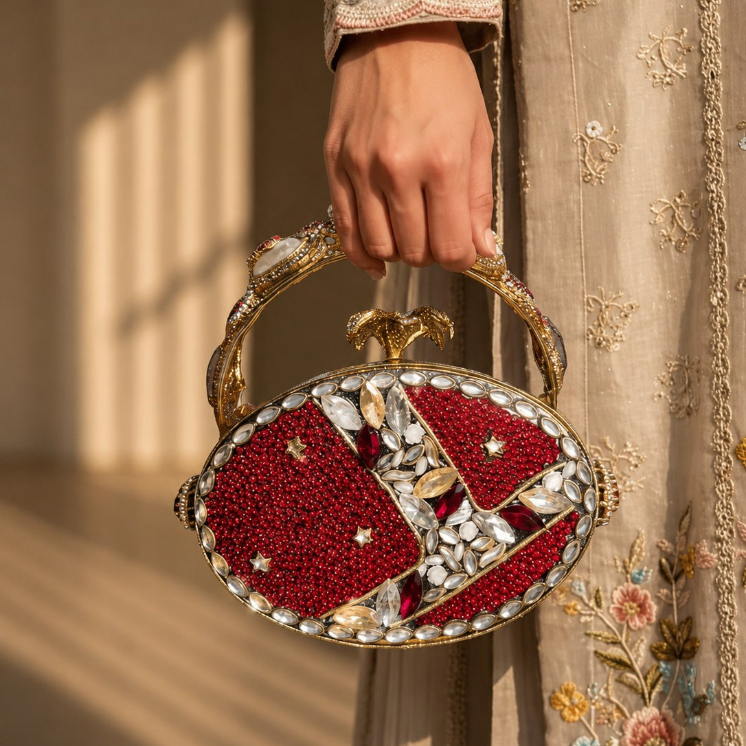 Red & Diamond Filigree Dual-Design Bridal Bag