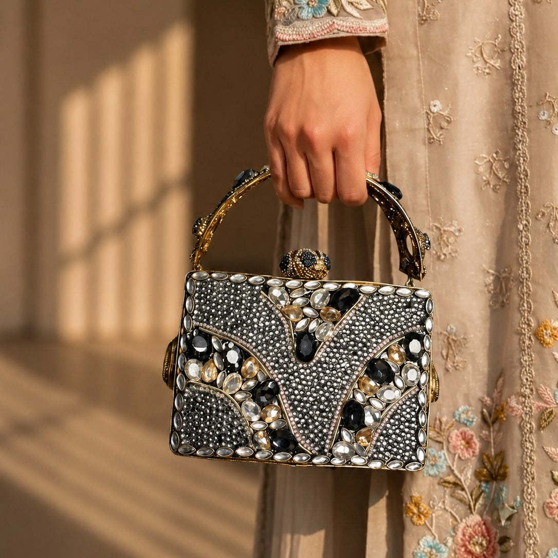 Sapphire & Gold Filigree Cage Box Clutch