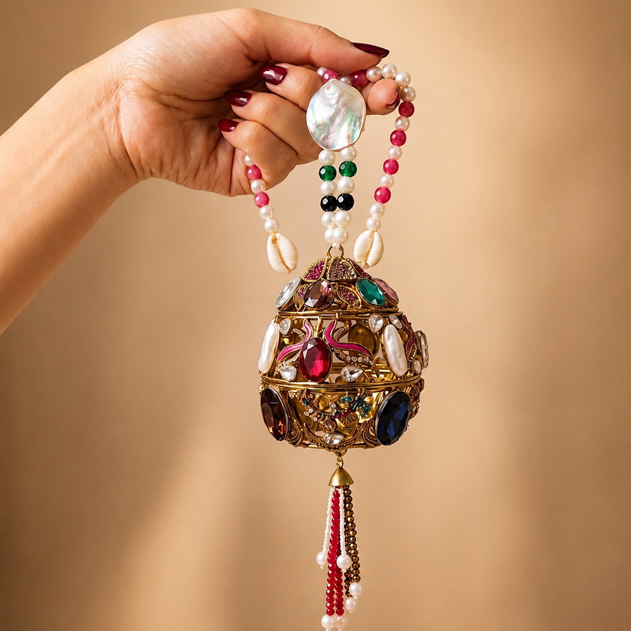 Multicolour Gemstone Orb Bag with Pearl Handle