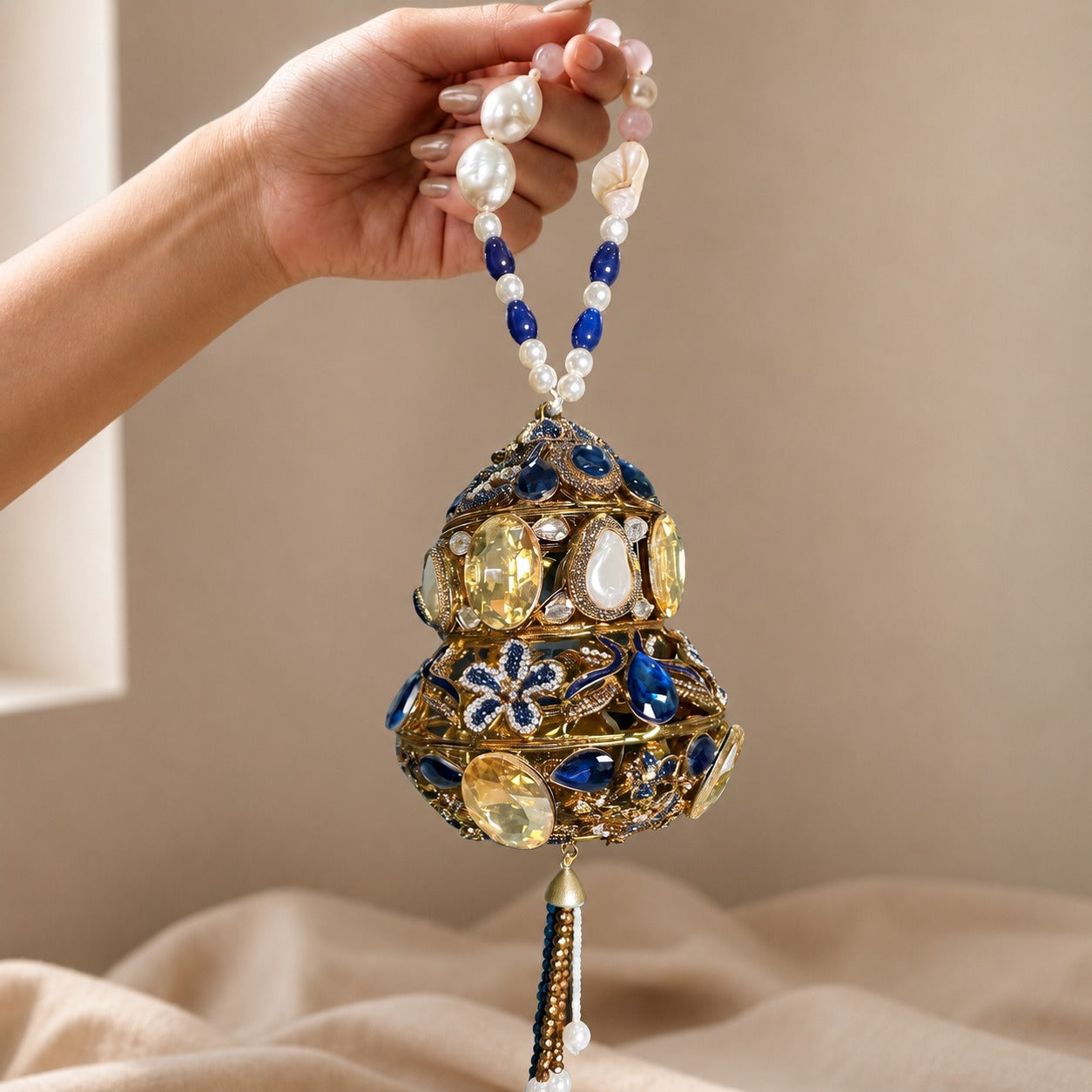 Royal Blue & Citrine Filigree Bell Orb Bridal Bag