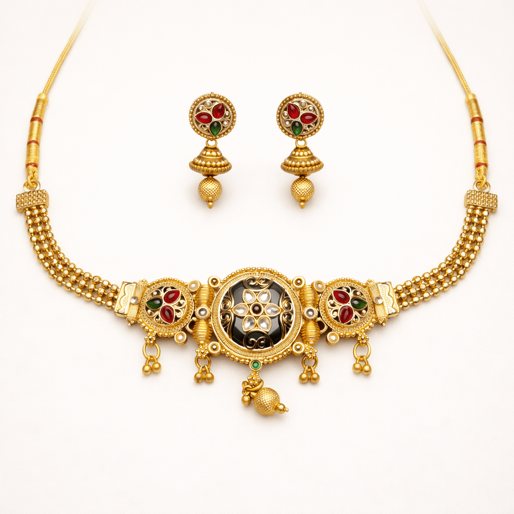 Vintage Temple - Inspired Gold Necklace Set - Riwaaj