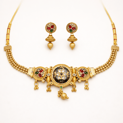 Vintage Temple - Inspired Gold Necklace Set - Riwaaj