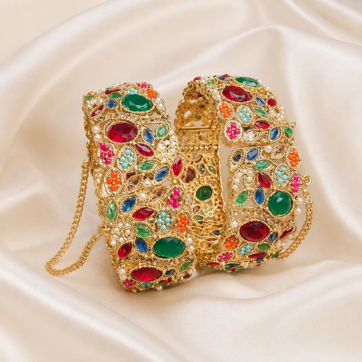 Riwaaj multicolour gold plated statement bangles