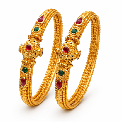 Rajwadi Heritage Openable Kara Pair – Gold Plated | Ruby & Emerald Stone