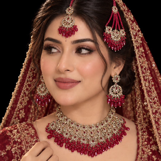 Mehrunisa Polki Kundan Grand Bridal Choker Set Red
