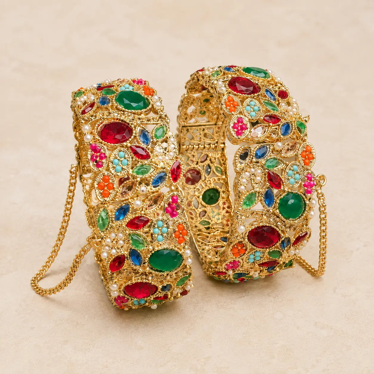 Riwaaj multicolour gold plated statement bangles
