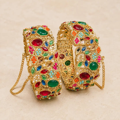 Riwaaj multicolour gold plated statement bangles