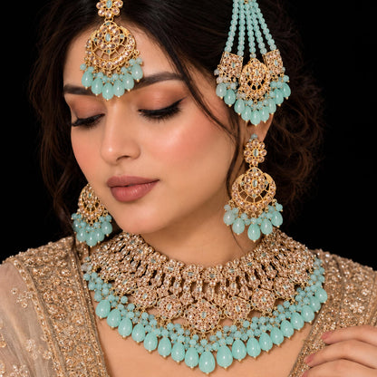 Mehrunisa Polki Kundan Grand Bridal Choker Set Mint Green