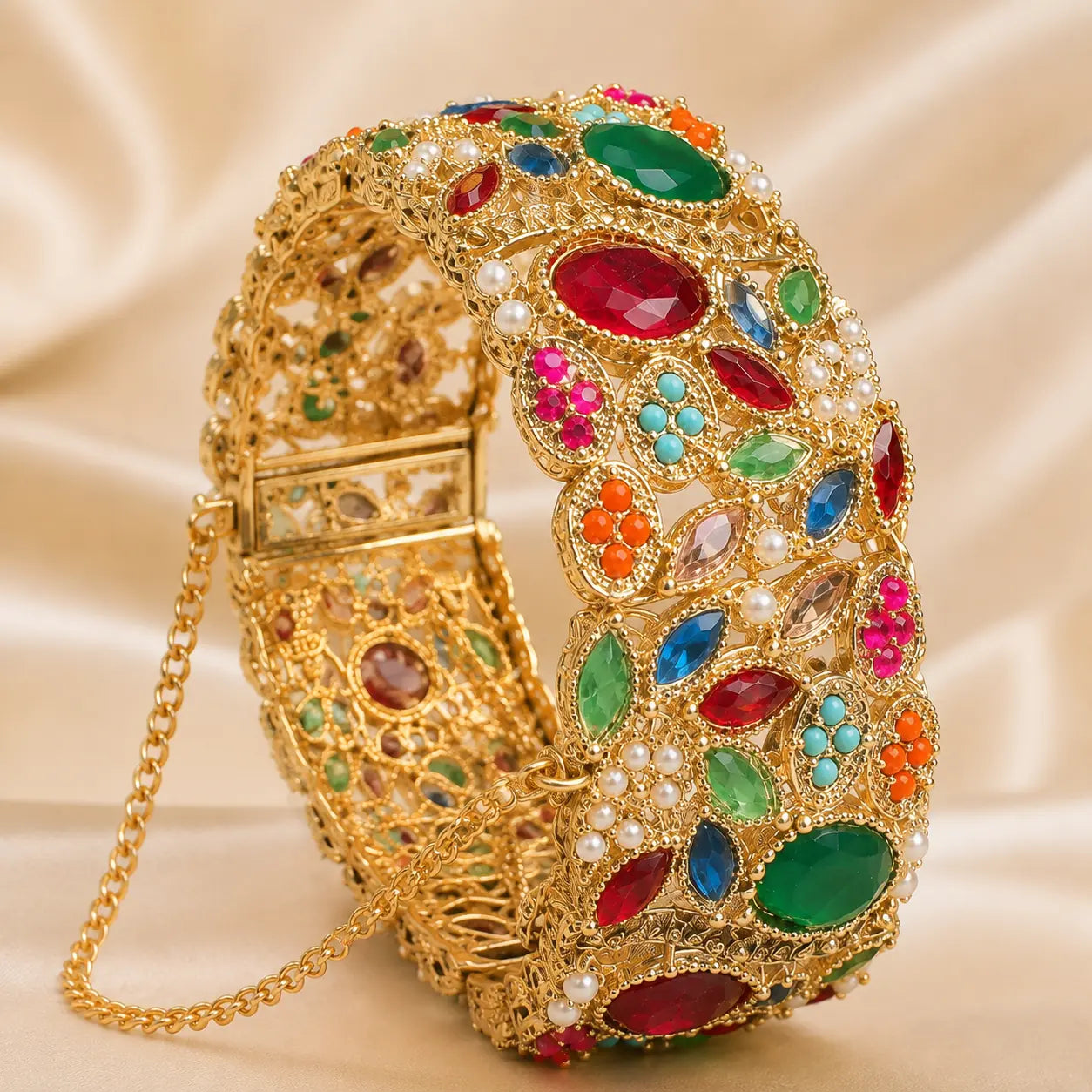 Close-up of Riwaaj multicolour stone bangles