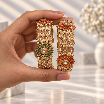 Sitara Red & Green Medallion Bangles (Pair)