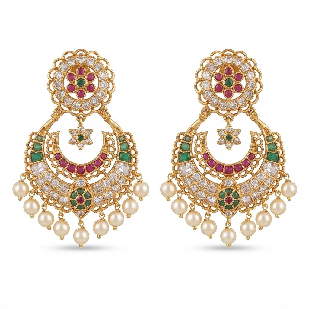 Royal Crescent Floral Drop Earrings - Riwaaj