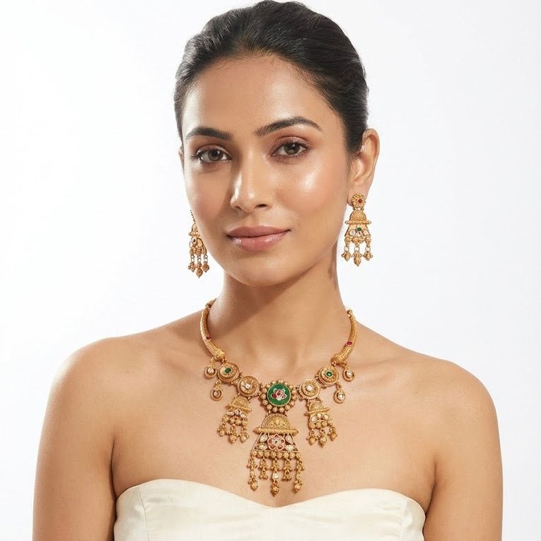 Heritage Temple Gold Bridal Jewelry Set - Riwaaj