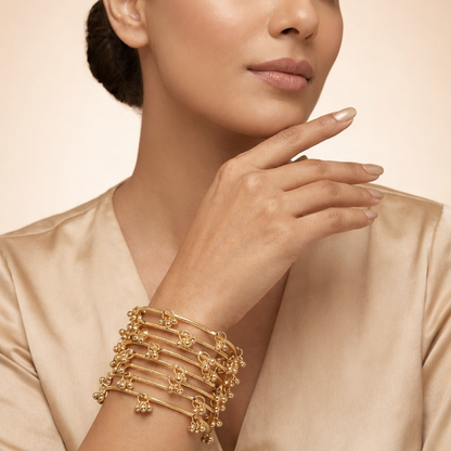 Kashmiri Ghungroo Charm Bangle Set – 22K Gold Plated | Set of 8 |