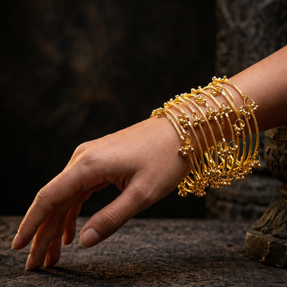 Kashmiri Ghungroo Charm Bangle Set – 22K Gold Plated | Set of 8 |