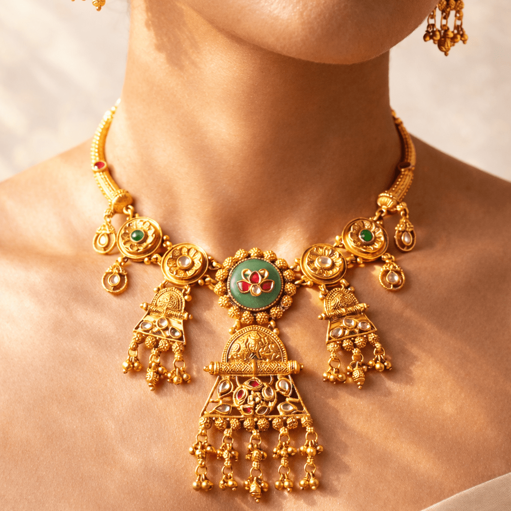 Heritage Temple Gold Bridal Jewelry Set - Riwaaj