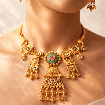 Heritage Temple Gold Bridal Jewelry Set - Riwaaj