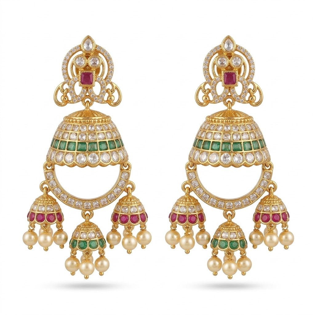 Zarina Jhumka Drop Earrings – Gold Kundan & Pearl - Riwaaj