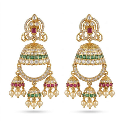 Zarina Jhumka Drop Earrings – Gold Kundan & Pearl - Riwaaj