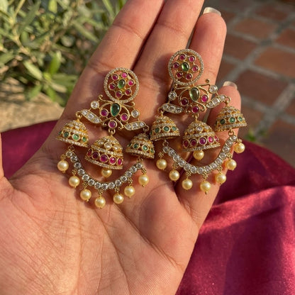 Opulent 'Heirloom' Ruby Cluster Chandelier Jhumkas