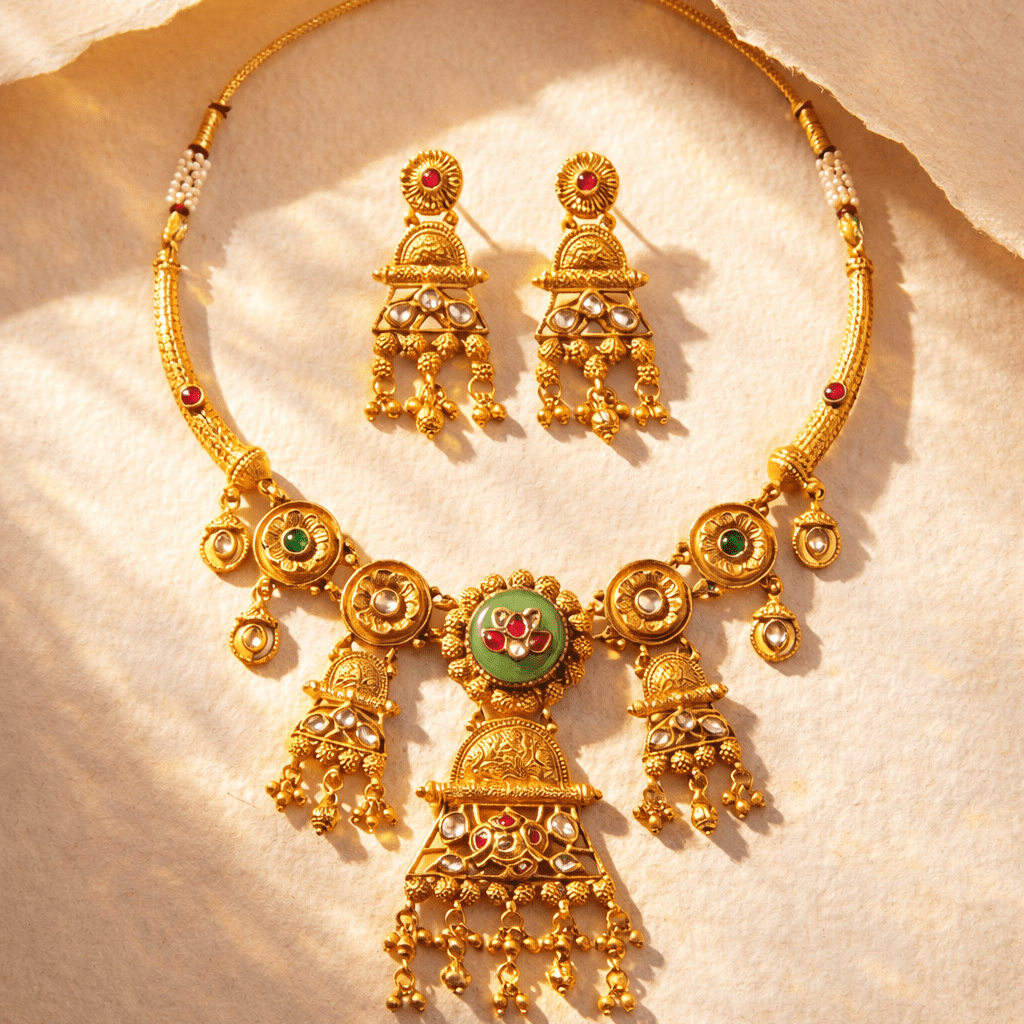 Heritage Temple Gold Bridal Jewelry Set - Riwaaj